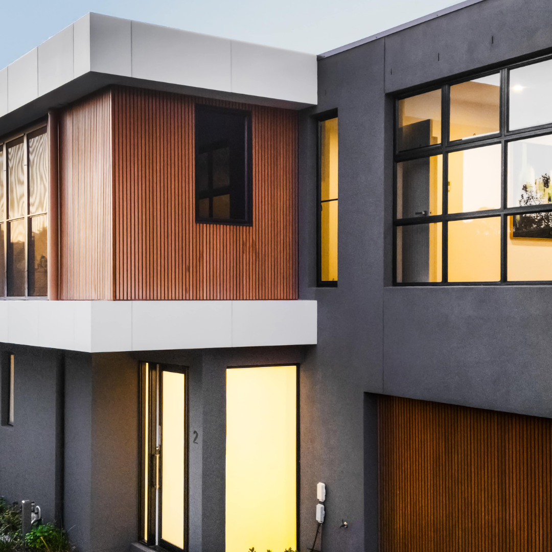 exterior image of a townhouse in Melbourne at dusk.