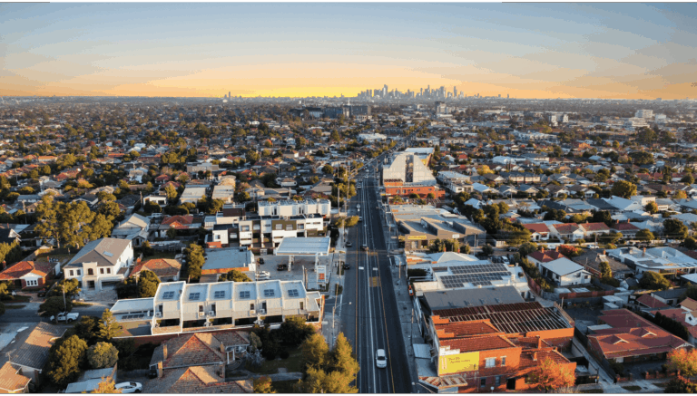 drone photo of Preston facing the Melbourne CBD